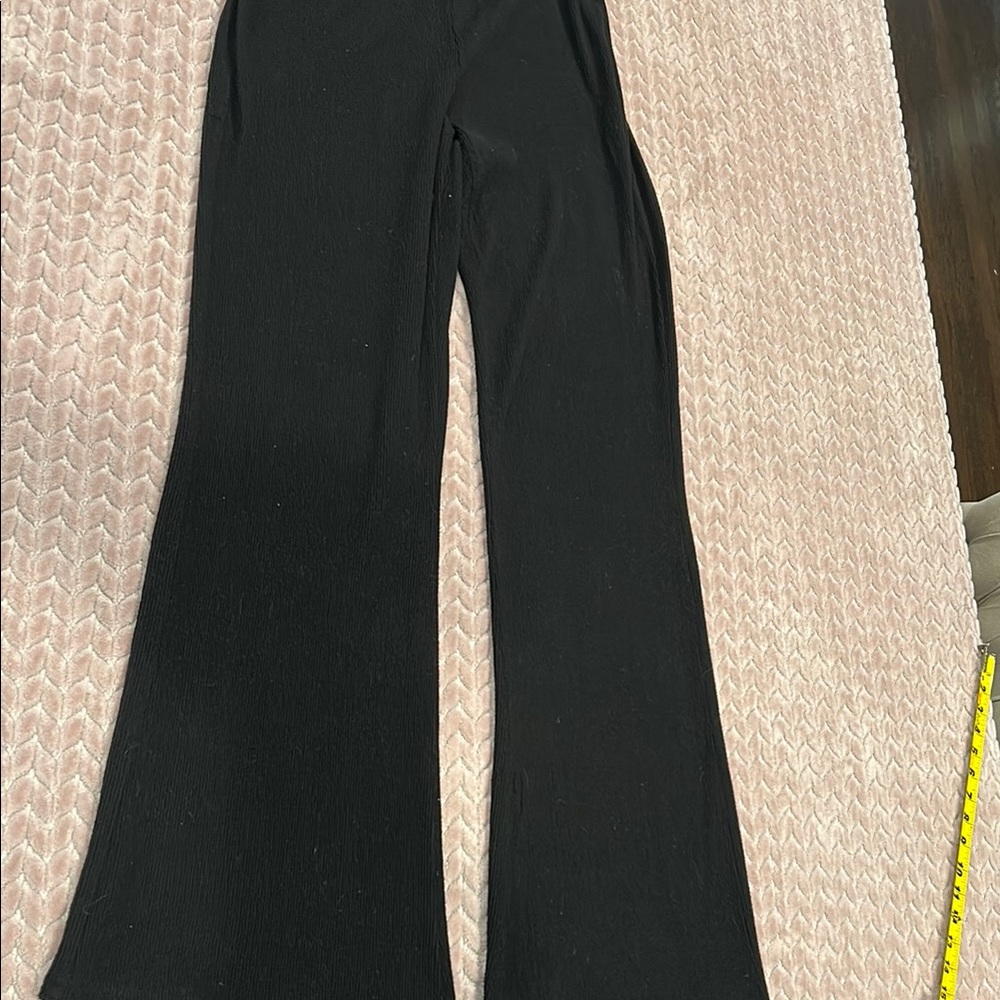 Zara Black Ribbed Flare Trousers